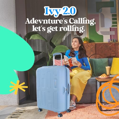 Image of American Tourister Ivy 2.0 | Medium Size Check-in Trolley Bag (68 cm) | 360 8 Wheel Travel Luggage | Hard Case Polypropylene (PP) Suitcase | Combination Lock | Blue Frog