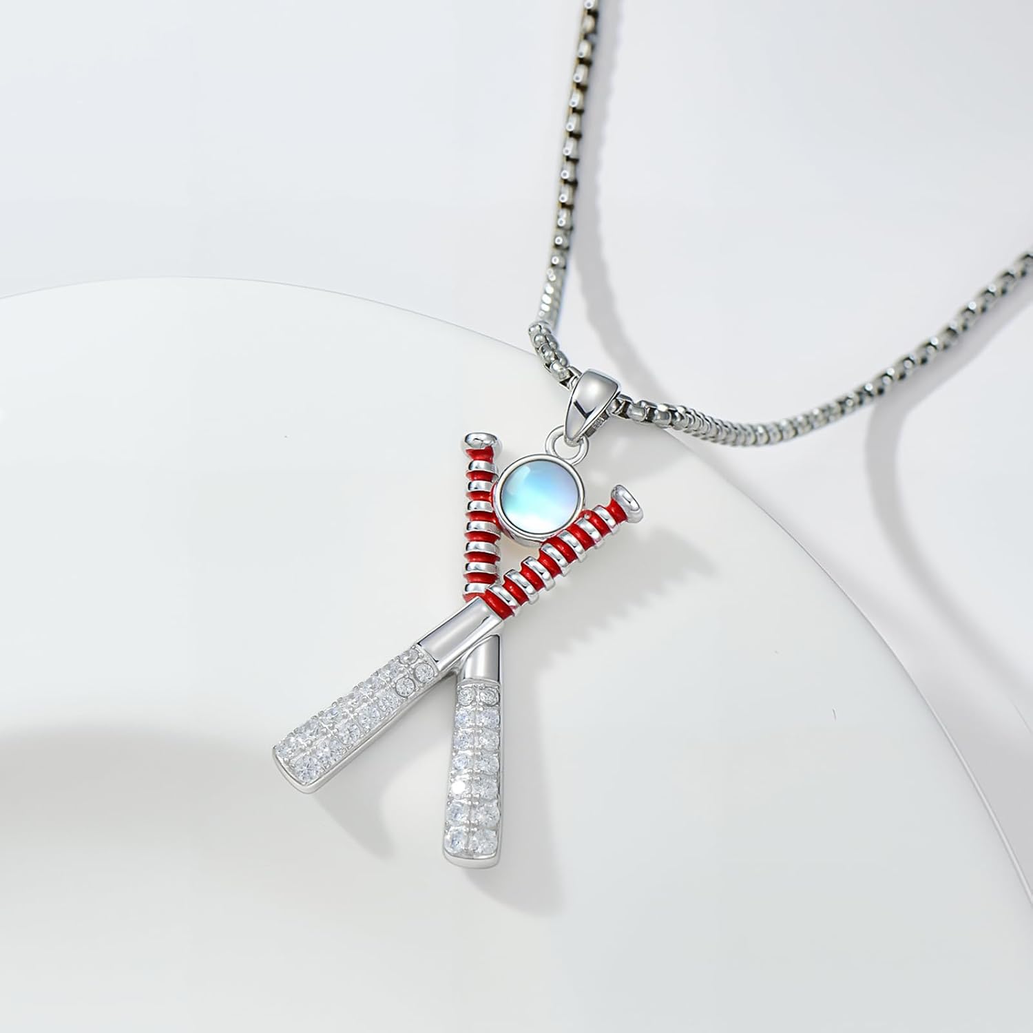 Baseball/Golf/Hockey/Tennis Necklace 925 Sterling Silver Moonstone Ball Sports Pendant Jewelry Graduation Gifts for Women Girlfriend Mom