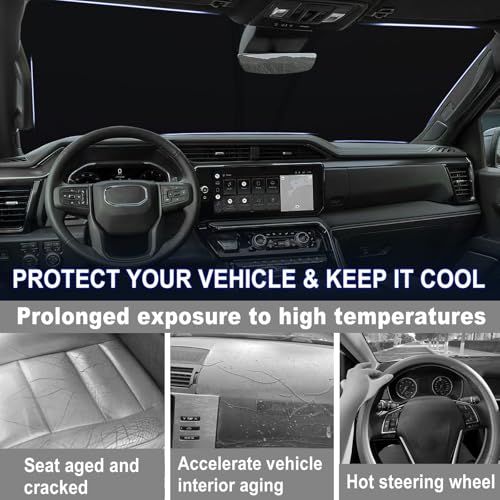 Image of Windshield Sun Shade for 2023-2026 Chevy Silverado /GMC Sierra 1500, 2024-2026 Silverado /Sierra 2500HD 3500HD & 2022 Refreshed Model, Fully Covered Foldable Front Sun Shade, Blocks UV Rays and Heat