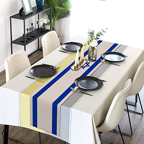 Linen Israel Flag Table Runner Jewish Table Decoration for Passover Rosh Hashanah Sukkot Sukkah Kitchen Dinning Room Party Decor (13" x 90") by Sunwer - Image 3
