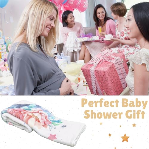 Image of Twin Milestone Blanket - 60 inch x 40 inch Baby Gifts for Twins - Large Double Moon Floral Monthly Age Backdrop - Premium 250GSM Soft Fleece - Newborn Multiples Stuff & Shower Present