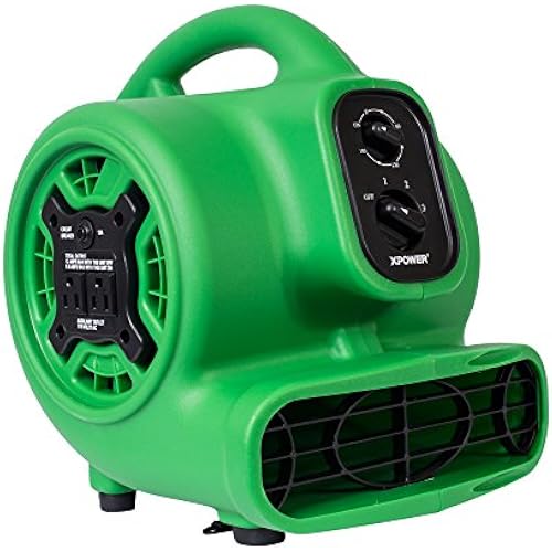 XPOWER P-230AT Mini Mighty 1/4 HP 925 CFM Centrifugal Air Mover, Carpet Dryer, Floor Fan, Blower, Stackable, Daisy Chain, for Water Damage Restoration, Janitorial, Plumbing, Home Use, Green