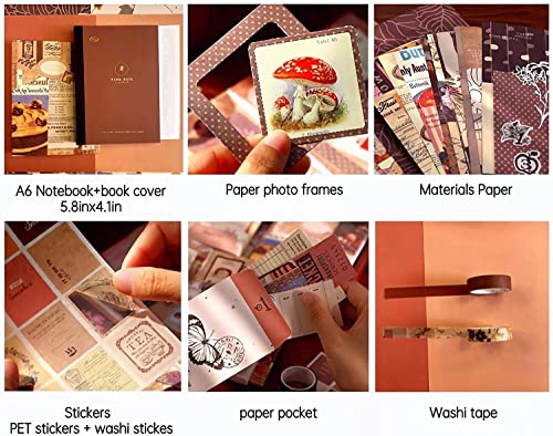 Image of 348 Pcs Scrapbook Kit Vintage Aesthetic Scrapbook Kit for Bullet Junk Journal Stationery A6 Grid Notebook,Journaling Supplies Birthday Craft Gift for Teen Girl Kid Women(Vintage)