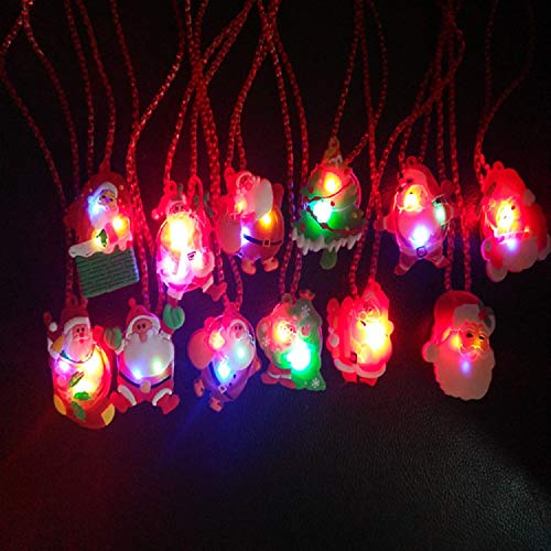 12 Pcs Christmas LED Light Up Santa Necklaces for Kids Party Favors, Christmas Stocking Stuffers Decorations Light up Toys Treat Bag Fillers Gift Wrap