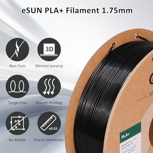 Image of eSUN PLA+ Filament 1.75mm Black 1KG, 3D Printer Filament Dimensional Accuracy + /- 0.03mm, 1kg Cardboard Spool(2.2lbs) 3D Printing Filament, Fits for Most FDM 3D Printers