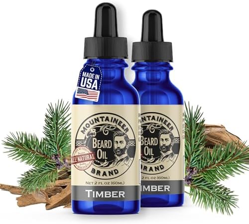 Mountaineer Brand Natural Beard Oil with Timber Scent | Made in West Virgina | Hydrates, Moisturises, Softens & Conditions for Beard Growth | Treats Dry Itchy Beards for Men | 2 oz 2 Pack