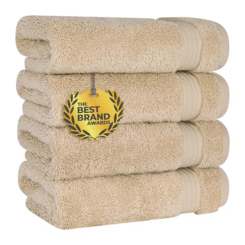 Cotton Paradise 100% Cotton Turkish Towel Set, Soft Absorbent Quick Dry, 4 Piece Hand Towel Set, Beige