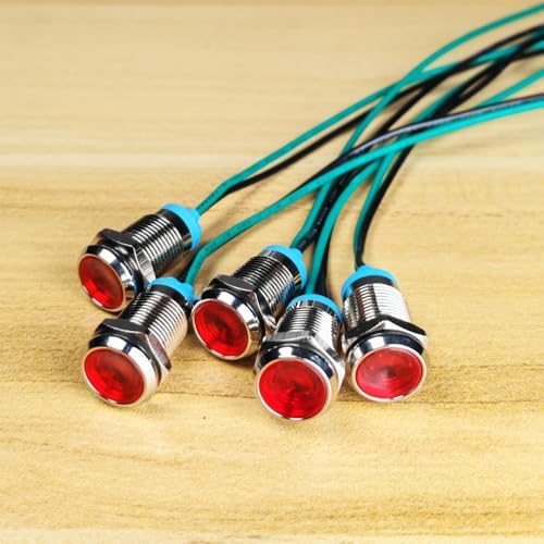 Gebildet 5pcs LED Metal Indicator Light Waterproof Signal 10mm 3V-4.5V-5V-6V-7.5V-9VDC Lamp Pilot Dash Directional Car Truck Boat with Wire,Red — 사진 2