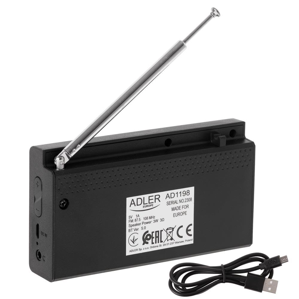 Adler AD 1198 UKW-Reiseradio FM 87,5 108 MHz RDS, bis zu 20 Sender, Bluetooth, mit LCD-Display, Analog Digital