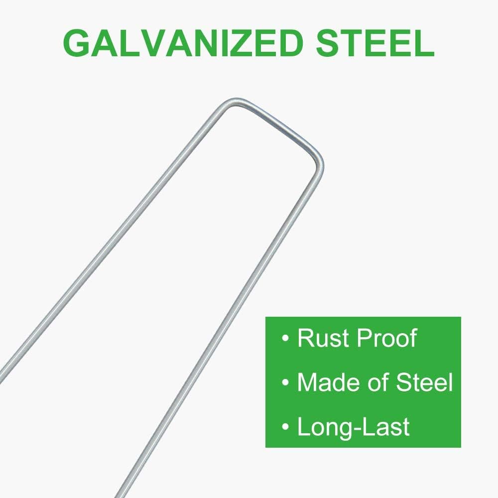 GROWNEER 100 Packs 6 Inches Heavy Duty 11 Gauge Galvanized Steel Garden Stakes Staples Securing Pegs for Securing Weed Fabric Landscape Fabric Netting Ground Sheets and Fleece