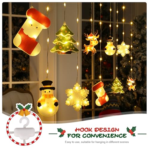 BLOOMWIN Window Lights Christmas Decor - 9.8ft LED Xmas Window Lights Indoor Curtain String Lights - 3D Hanging Christmas Novelty Decorations Bay Window Bedroom Snowflakes Snowman — view 4
