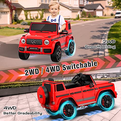 Anpabo 24V 4Wd Licensed Mercedes-Benz G63 Kids Car, Ride On Car W/Parent Remote Control, 4Wd/2Wd Switchable, Real-Time Battery Level, Led Headlight & Music Player, Ideal Electric Car For Kids, Red #TOP1