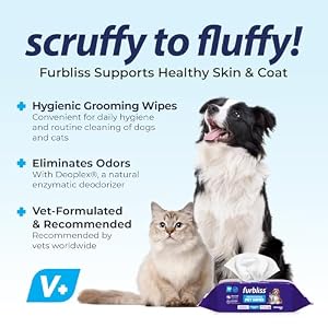 Vetnique Labs Furbliss Hygienic Pet Wipes for Dogs & Cats, Cleansing Grooming & Deodorizing Hypoallergenic Thick Wipes with All Natural Deoplex Deodorizer (Refreshing Scent, 100ct Pouch) Vetnique Labs Furbliss Hygienic Pet Wipes for Dogs Cats Cleansing Grooming Deodorizing Hypoallergenic Thick Wipes with All Natural Deoplex Deodorizer Refreshing Scent 100ct Pouch
