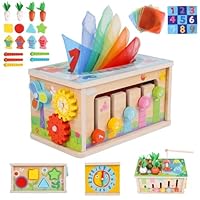 LZDMY Montessori Spielzeug Baby ab 1 Jahr, 6 in 1 Tücherbox Baby ab 6 Monate, Motorikspielzeug 6-12 Monate Kinder, Holzspielzeug Motorikwürfel, Geburtstag Ostern Weihnacht Geschenk Junge Mädchen