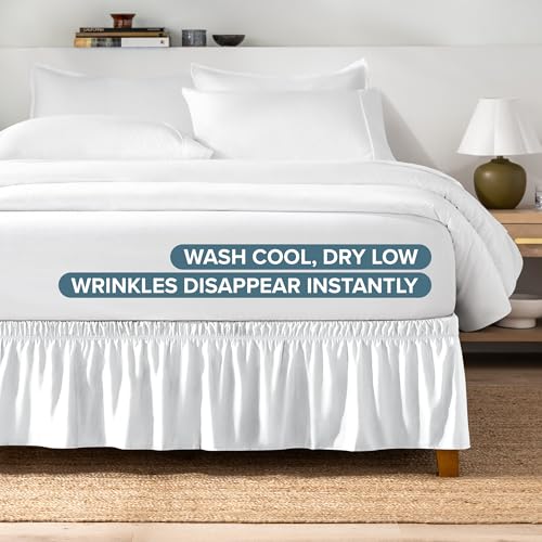 Bare Home Wrap Around Bed Skirt - for Twin Size Beds with 15 inch Tailored Drop - Easy Fit Elastic Strap - Adjustable and Ruffled Style - Wrinkle, Fade, and Stain Free (Twin, White) by Bare Home - Image 8