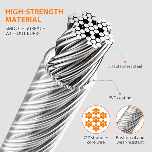 50m Garden Wire for Climbing Plants, 2mm Heavy Duty 304 Stainless Steel Cable Rope Kit, Multi-Purpose, Catenary Wire Kit with M5 Vine Eyes, for Trellis, Outdoor String Light Hanging - Image 4