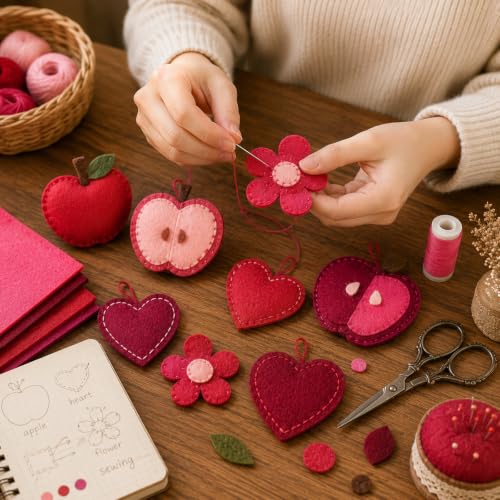 Image of 30Pcs Stiff Felt Sheets, 1mm Thick Felt Fabric Squares for Sewing & DIY | 5 Shades Of Red Colors Craft Felt, Hard Felt, Thick Felt & Felt Paper for Patchwork, Home Decor & Handmade Projects