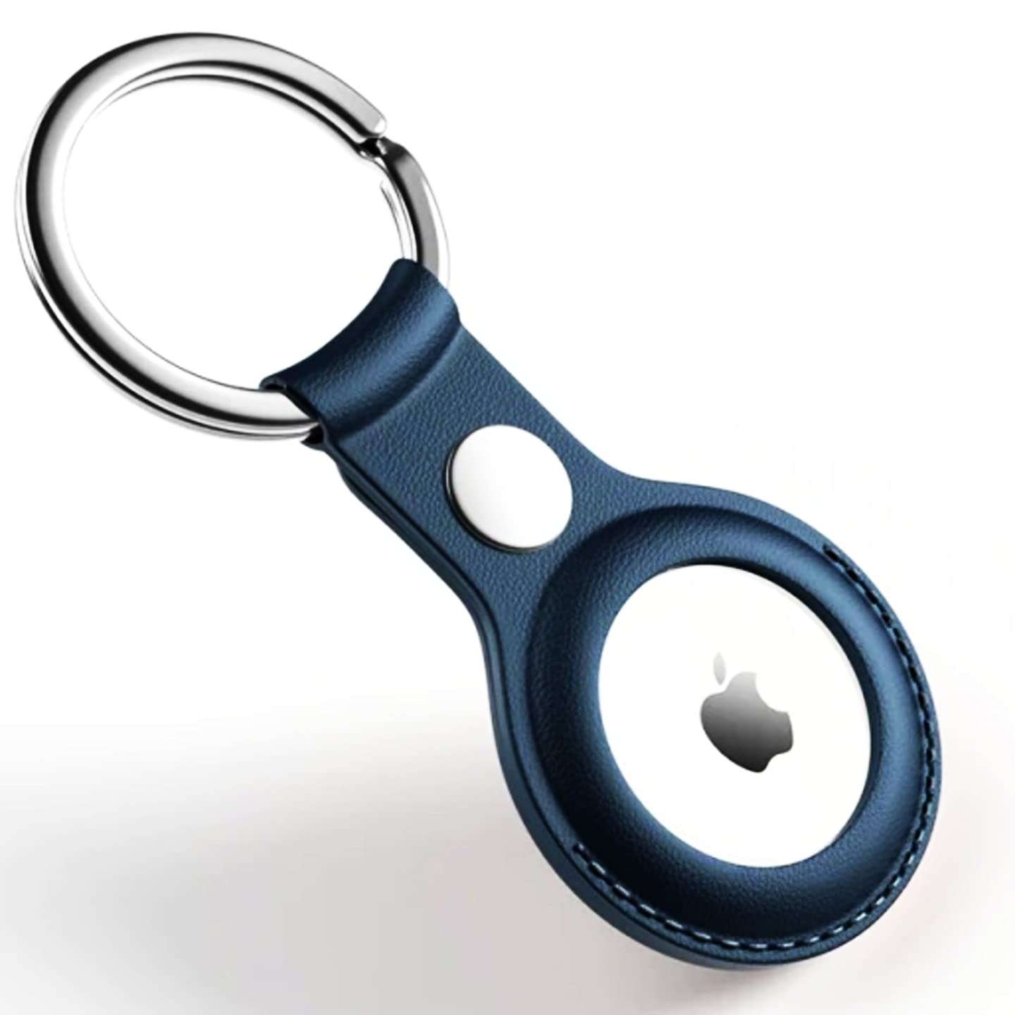 Riggear Premium Leather Key Ring Holder Case Cover Compatible with Apple Airtag (Blue)