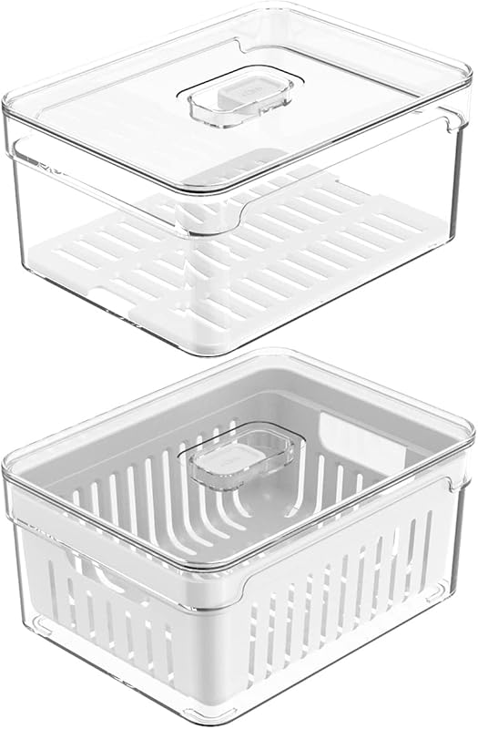 Kit 2 Organizadores De Geladeira Com Bandeja E Cesto De Drenagem 2,2L Organizadores Clear Fresh OU