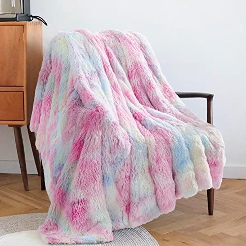 GONAAP Faux Fur Throw Blanket Super Soft Cozy Plush Fuzzy Shaggy Blanket for Couch Sofa Bed (Tie-dye Rainbow, Throw(50"x60"))