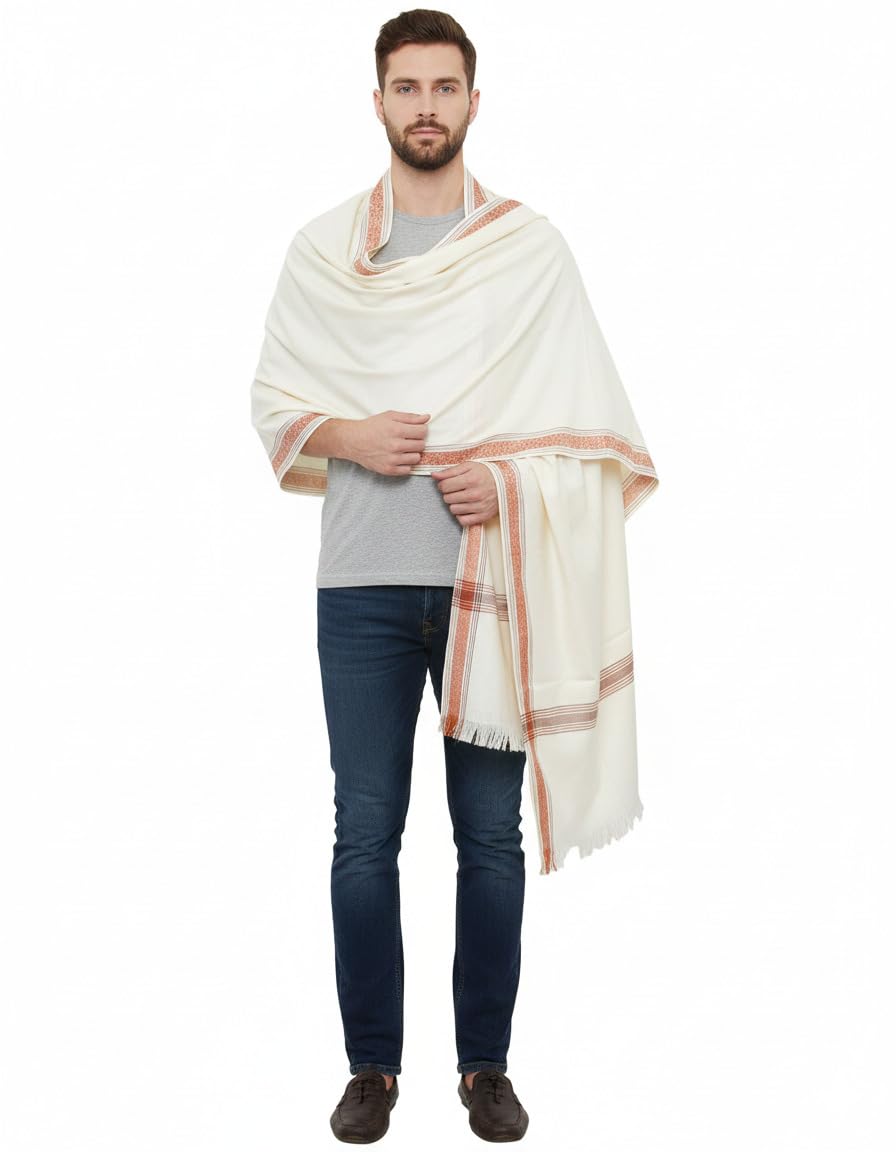 v vrinde Vrinde White Wool Self Design Men's Shawl KA-SWL-11-picture-15