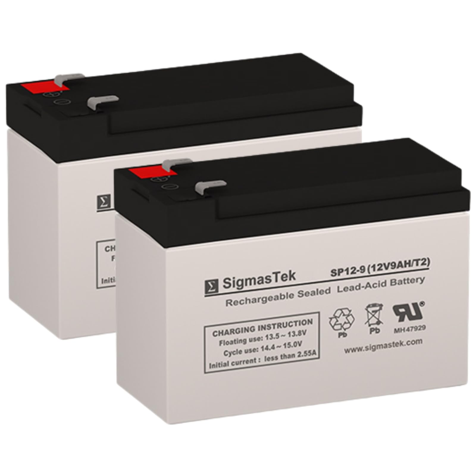 SigmasTek SP12-9 (T2) - 12V 9AH F2 SLA Rechargeable Battery Set - Replaces: Universal Power UB1290 (40748), UB1280HR (D5785), B&B Battery BP8-12, HR9-