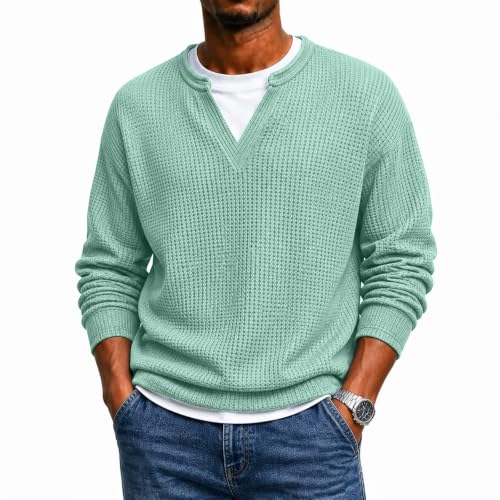 Vneck Tshirts Shirts for Men Thermal Waffle Knit Layered Look Sweatshirt - image 1