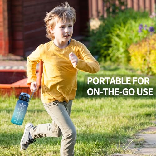 Trinkflasche 500ml, Wasserflasche mit Strohhalm, Auslaufsicher, Einhandöffnung, Kohlensäure Geeignet, Sport Trinkflasche mit Zeitmarkierung, Perfekt für Reisen, Camping, Schule, Radfahren, Büro
