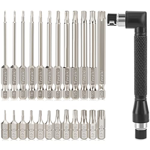 Torx Bit Set, Tonsiki 25PCS Security Torx Bit Set, Tamper Resistant Star Screwdriver Bits Set S2 Steel, 1