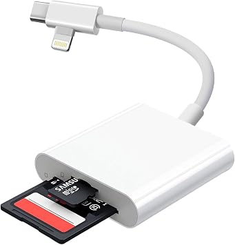 [Apple MFi Certified] SD Card Reader for iPhone iPad Mac, SD Card Adapter with Dual Slot for MicroSD/SD, Lightning & USBC Dual-Connector TF Card Trail Camera Viewer Memory 2 Slot