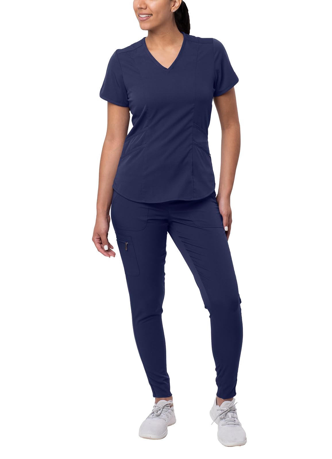 Adar Pro Modern Athletic Scrub Set For Women - Modern V-Neck Scrub Top & Yoga Jogger Scrub Pants