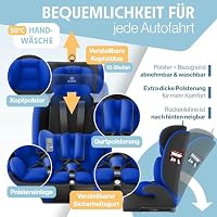 KIDIZ® Autokindersitz mit Isofix i-Size R129 100-150cm bis 12 Jahre, Kinderautositz Gruppe 1/2/3, mitwachsender Kindersitz, 5-Punkt-Gurt & höhenverstellbare Kopfstütze, Sitzerhöhung Auto, Blau – Ansicht 6