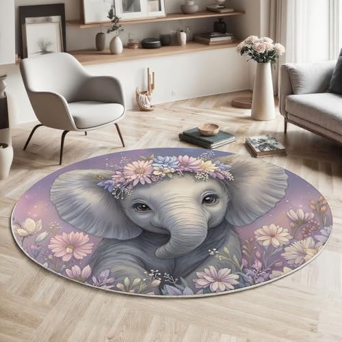 Tapis lavable confortable et antidérapant rond 120cm rose - 5