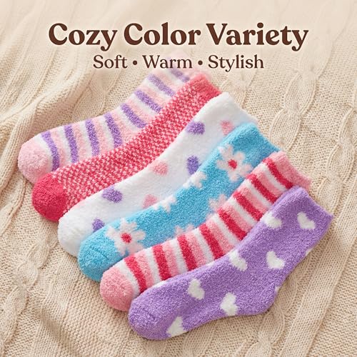 Image of Tipi Toe Womens Fuzzy Crew Socks with Anti Slip Grips Warm Cozy Fluffy Winter Slipper Socks Non Skid Home Socks for Women