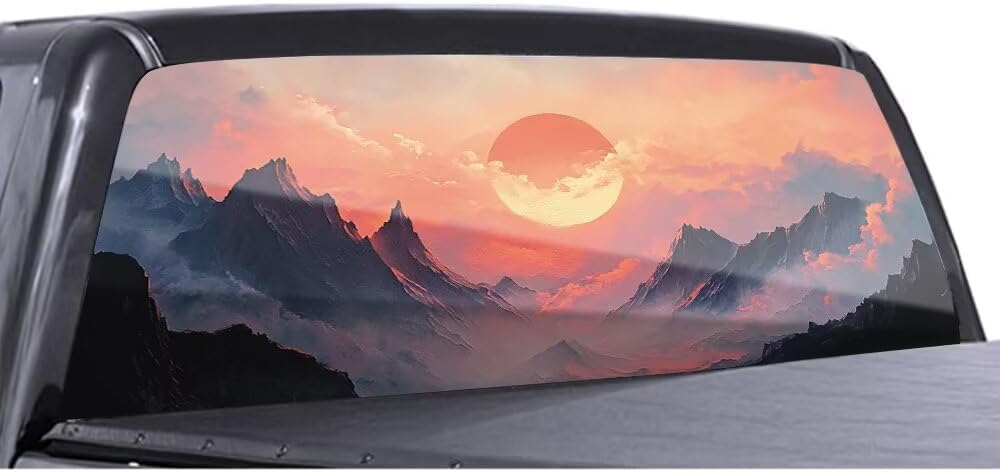 Cloudy Sunrise View from The Peak Back Window Decals for Trucks, Perforated Full Window Film Decals Car Rear Window Sticker, Scratch Hidden Car Stickers 58 in X 18 in