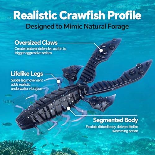 Image of Battle Craw Crawfish Soft Baits with Removable Rattles, Bass Lures | Customizable rattle system for silent /sound mode, Salt infused crawdad Ready-to-fish kit for texas rig, 4.1 /5.5in, 3 Colors