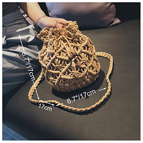 Nice Pies Womens Drawstring Backpack Bag Beach Handwoven Straw Bucket Bag Retro Woven Hollow Shoulder Bag For School Travel #TOP4