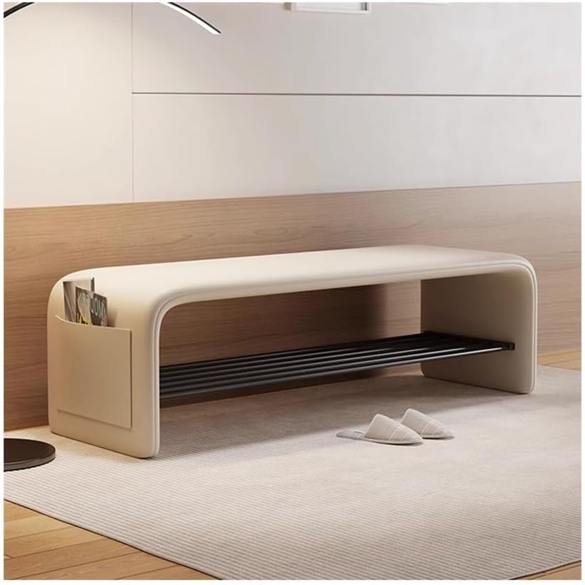 Beige White Folding Storage Stool for Bedroom & Entryway Dual Use Shoe Changing Bench Simple Nightstand Versatile Seating &