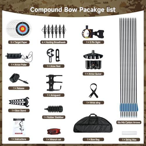 Wuxlisty Compound Bows Draw Weight 30-70lbs Ready to Shoot, Bow and Arrow Set for Adults, Archery Hunting Bow Set Come with All The Accessories (Black)