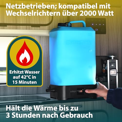 Colapz Elektrische Campingdusche mit Akku & 15L Wassertank – Tragbare Außendusche bis 42°C Warmwasser – Mobile Dusche für Wohnmobil, Van, Outdoor Reisen, Festival, Wandern & Garten