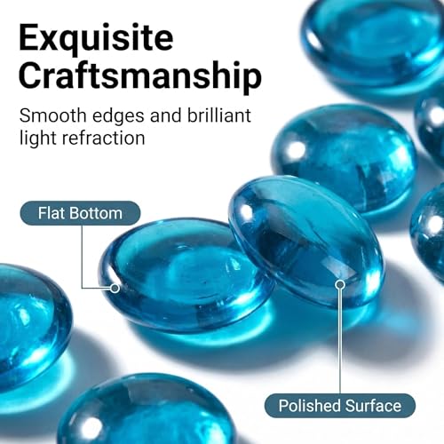 Image of Filler Sea Blue Flat Marbles,Glass Gems (1 Pound Approx 100) Table Scatter,Vase, DIY Crafts,1LB