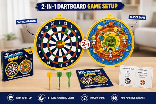 Image of 2 in 1 Magnetic Dart Board Game for Kids & Family Double Sided Indoor Dartboard with Space Target Game Safe Magnetic Darts Toy for Boys Girls Age 4 5 6 7 8 9 10+ Years Birthday Gift Party Game Set