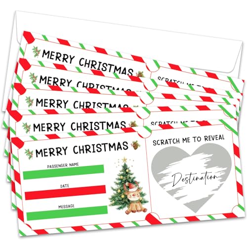 Christmas Boarding Pass Gift Ticket, Boarding Pass Airline Tickets Scratch Off Travel Tickets With Envelopes, Scratch & Reveal Surprise Ticket for Couples New Year Anniversary Birthday/004(5 Set DIY)