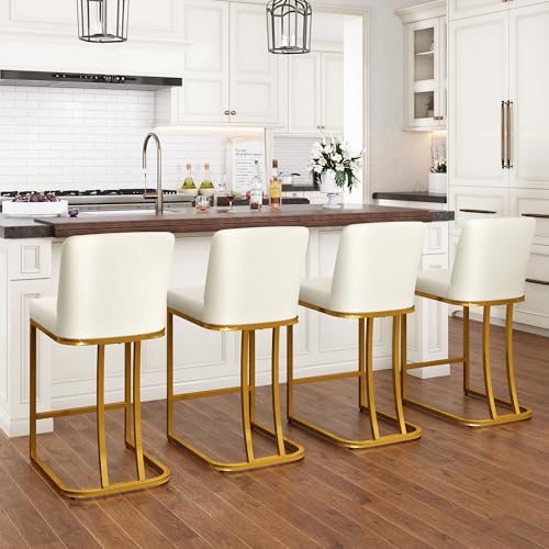 PHI VILLA White and Gold Bar Stools Set of 4,
