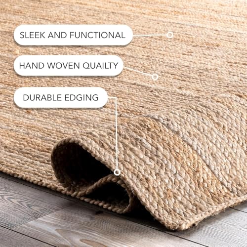 Image of Handwoven Natural Jute Braided Carpet Mats | Reversible Floor Covering Carpets Rug Mat | Anti Slip Backing Heavy Carpet Runner for Living Room Bedroom Carpet Jute- danim (5x8 feet j)