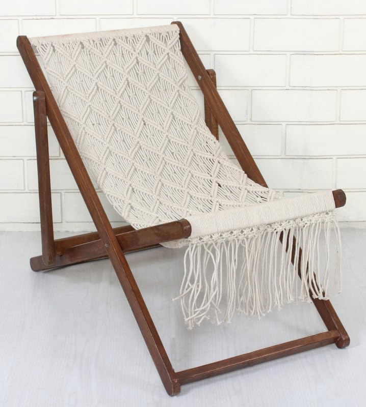 Smartkart Macrame Floding Chair|Ottoman Stool for Living Realxing Chair |Pouffes for Sitting Jhula Chair|Garden Chair Wooden|Lounge Chair, 23x50 Inch Height, White (B0DGQL6D97) Amazon Price History, Amazon Price Tracker