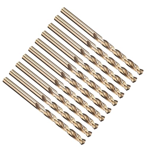 PATIKIL 5.6mm Drill Bit, Jobber Straight Shank M35 Cobalt 5% High-Speed Steel 135° Gold Finish for Stainless Steel Hard Metal - 10 Pack