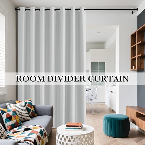 Image of RYB HOME Extra Long 100% Blackout Room Divider Curtains for Bedroom 108 Inch Long, Extra Wide Privacy Sliding Door Blinds for Patio /Living Room /Dining, 1 Panel, W100 x L108, White