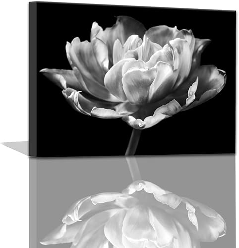 Arte de pared en blanco y negro, decoración de pared moderna de baño para el hogar, pintura floral, arte de pared para baño, arte de pared para