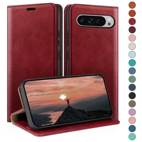 Étui Pixel 9 Pro XL portefeuille rouge pour sortir sans s'encombrer